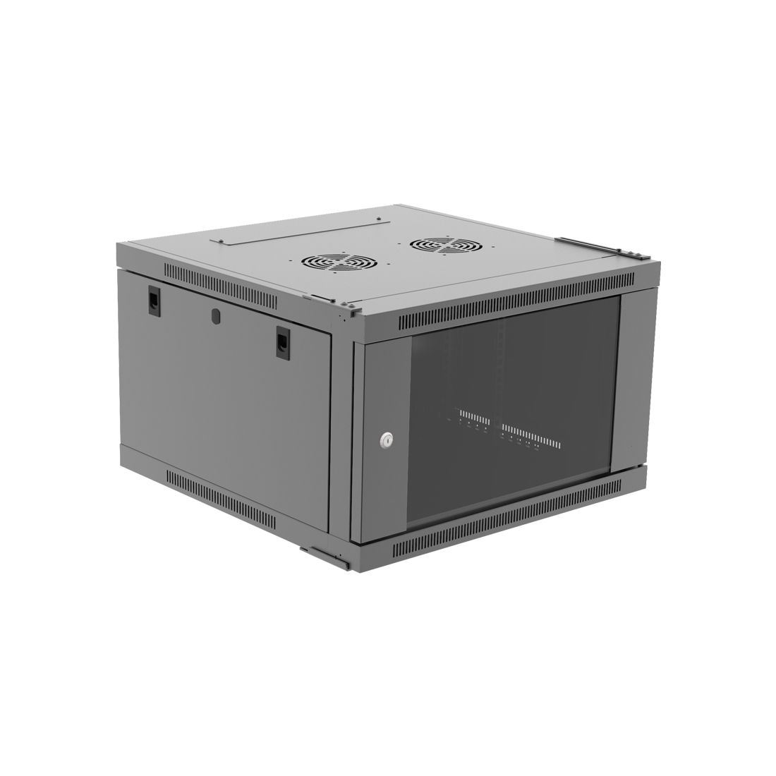 Настенный шкаф Wize Pro [W6UQSR] 19", 6U, быстрая сборка без инструментов, 600х600 мм, стеклянная передняя дверь, задняя стенка металлическая, неоткидная, макс. вес нагрузки 50 кг, сталь, черный